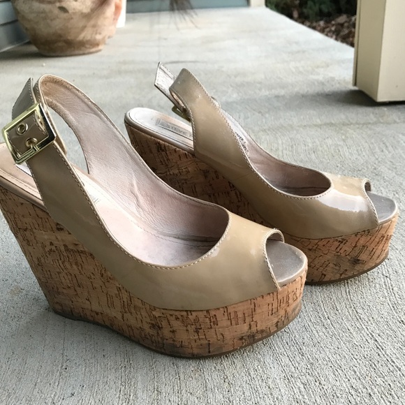 Steve Madden Wissper Nude Cork Peeptoe Wedges - Picture 3 of 7